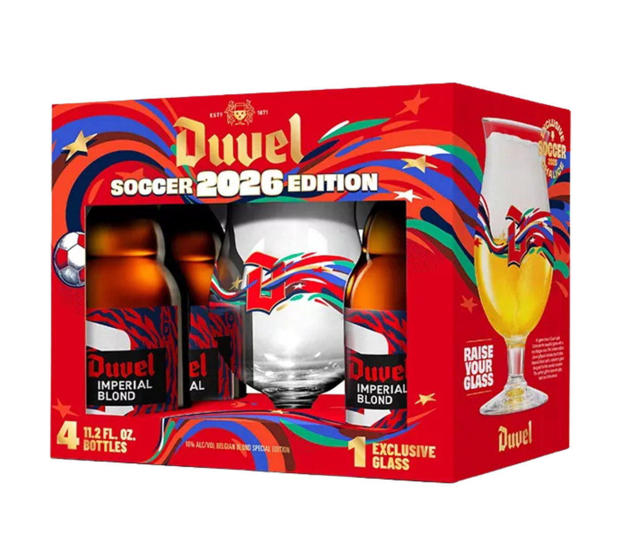 Duvel Imperial Blond 2026 Soccer Edition Gift Set (4 11.2 oz ales, 1 glass)